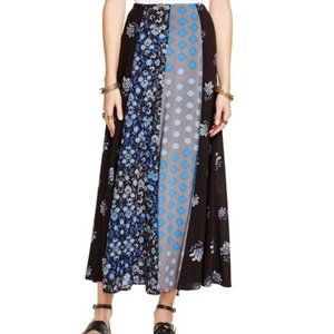 Free People Skirt Blue  Black Floral Maxi Boho 0